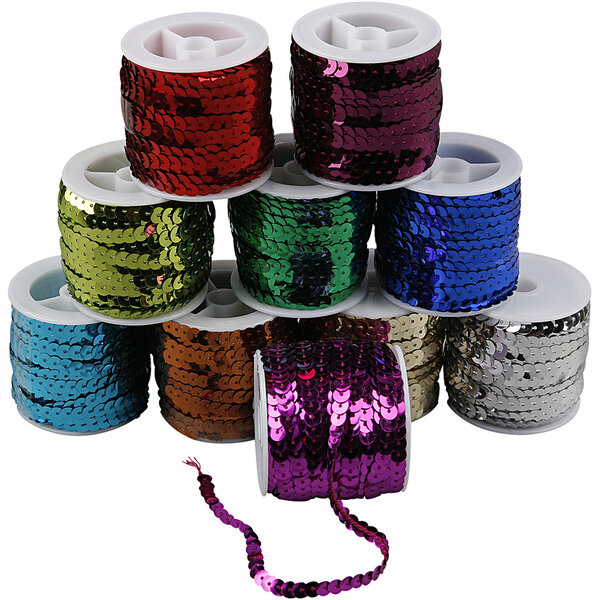Creativ Company Pailletten lint, B: 6 mm, metallic kleuren, 10x10 m/ 1 doos