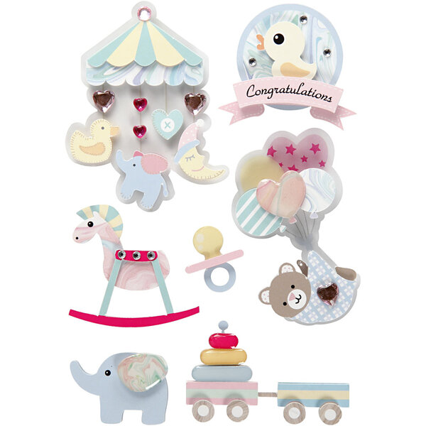 Creativ Company 3D stickers, baby, H: 25-70 mm, B: 20-55 mm, dikte 7 mm, 8 stuk/ 1 doos