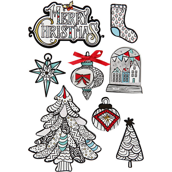Creativ Company 3D stickers, kerstmotieven, H: 32-80 mm, B: 25-65 mm, 8 stuk/ 1 doos