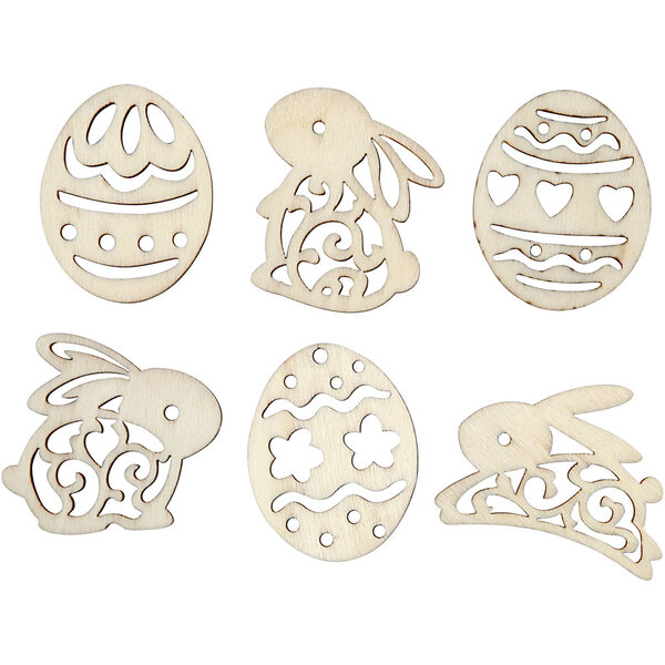 Creativ Company Houten figuren, Pasen, H: 40 mm, dikte 3 mm, 24 stuk/ 1 doos