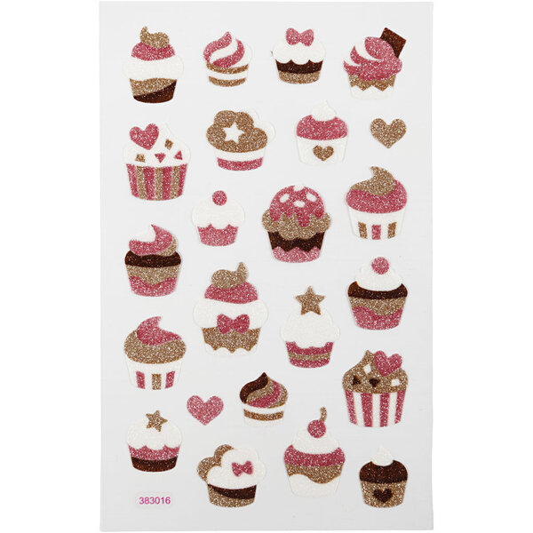 Creativ Company Glitter stickers, cupcakes, vel 10x16 cm, 1 vel