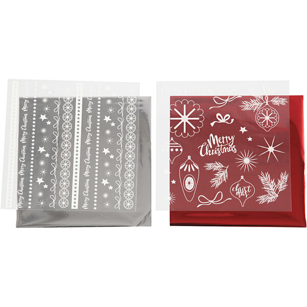 Creativ Company Deco folie en transfervel, Magische kerst, vel 15x15 cm, rood, zilver, 2x2 vel/ 1 doos