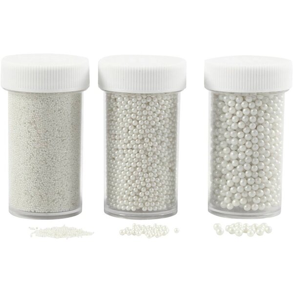 Creativ Company Mini Stenen van Glas, afm 0,6-0,8+1,5-2+3 mm, parelmoer, 3x45 gr/ 1 doos