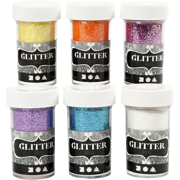 Creativ Company Glitter, diverse kleuren, 6x20 gr/ 1 doos