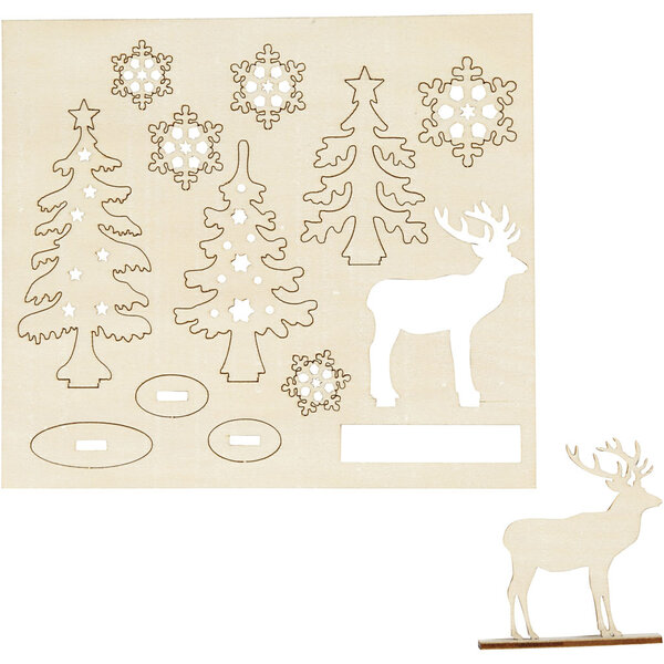 Creativ Company DIY Houten figuren, bos met herten, L: 15,5 cm, B: 17 cm, dikte 3 mm, 1 doos