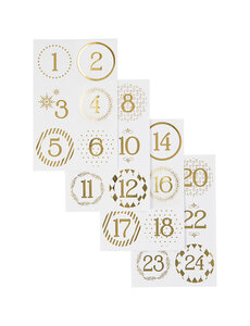 Vivi Gade Kerstkalender cijfer stickers, d 40 mm, vel 9x14 cm, goud, wit, 4 vel/ 1 doos