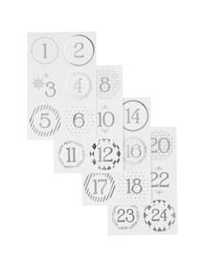 Vivi Gade Kerstkalender cijfer stickers, d 40 mm, vel 9x14 cm, zilver, wit, 4 vel/ 1 doos
