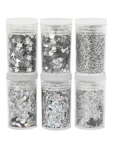 Creativ Company Bio Sparkles & Sequins, zilver, 6x7 ml/ 1 doos