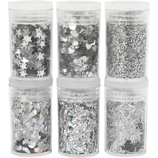 Creativ Company Bio Sparkles & Sequins, zilver, 6x7 ml/ 1 doos