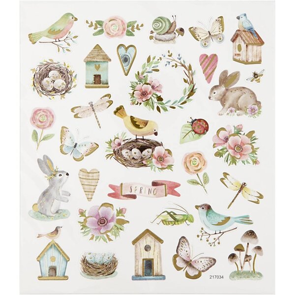 Creativ Company Stickers, voorjaar en Pasen, vel 15x16,5 cm, ca. 34 stuk, 1 vel