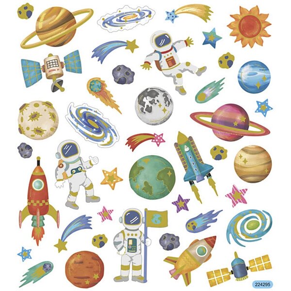 Creativ Company Stickers, ruimte, vel 15x16,5 cm, ca. 41 stuk, 1 vel