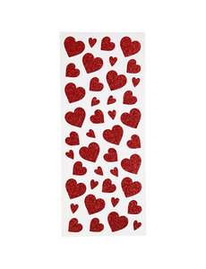 Creativ Company Glitterstickers, harten, vel 10x24 cm, rood, 2 vel/ 1 doos