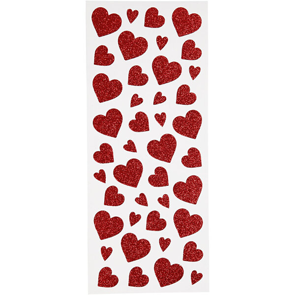 Creativ Company Glitterstickers, harten, vel 10x24 cm, ca. 84 stuk, rood, 2 vel/ 1 doos