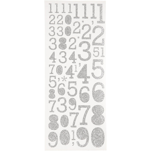 Creativ Company Glitterstickers, cijfers, vel 10x24 cm, zilver, 2 vel/ 1 doos