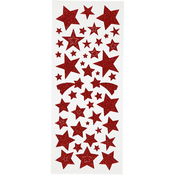 Creativ Company Glitterstickers, sterren, vel 10x24 cm, ca. 110 stuk, rood, 2 vel/ 1 doos