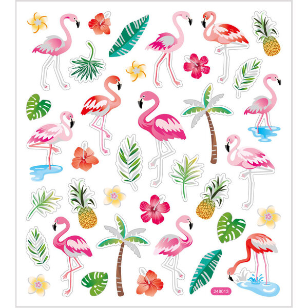 Creativ Company Stickers, flamingo, vel 15x16,5 cm, ca. 37 stuk, 1 vel