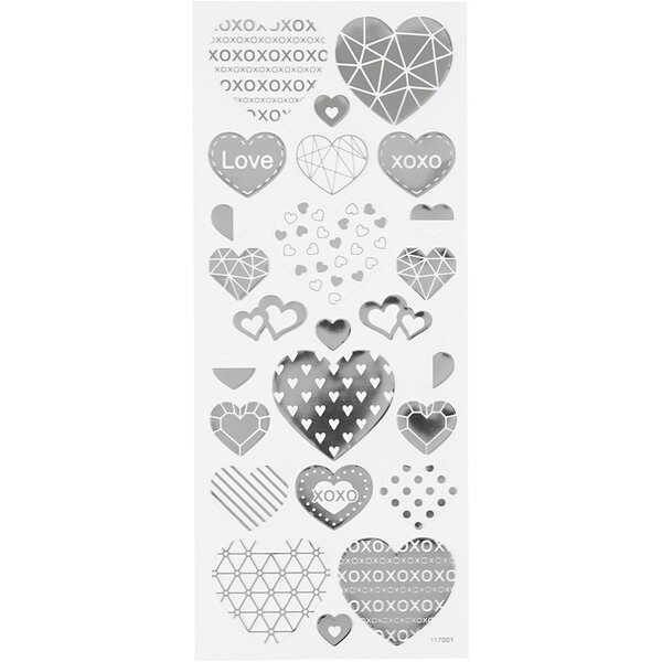 Creativ Company Stickers, harten, vel 10x24 cm, ca. 25 stuk, zilver, 1 vel