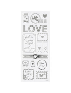 Creativ Company Stickers, love, vel 10x24 cm, zilver, 1 vel