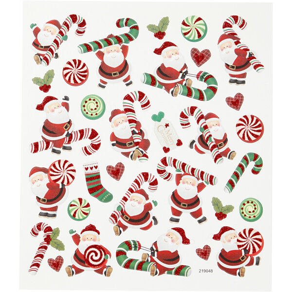 Creativ Company Stickers, kerstman met zuurstok, vel 15x16,5 cm, ca. 31 stuk, 1 vel