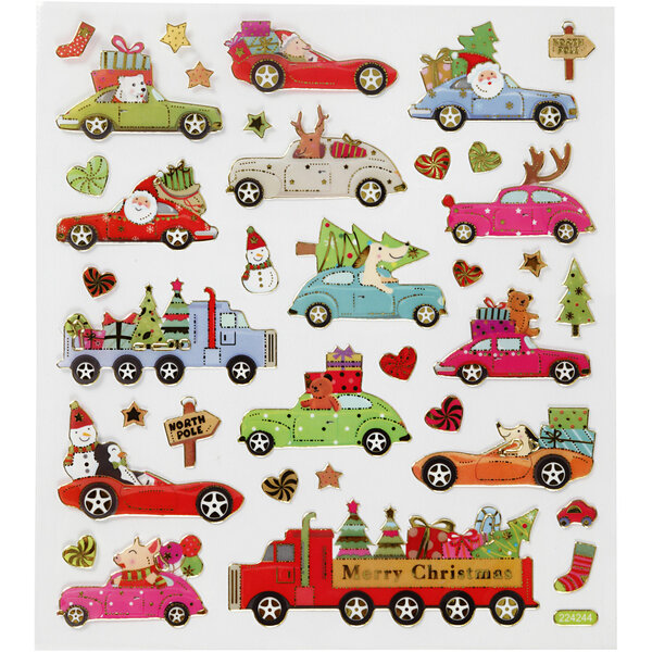 Creativ Company Stickers, naar huis rijden met kerst, vel 15x16,5 cm, ca. 34 stuk, 1 vel