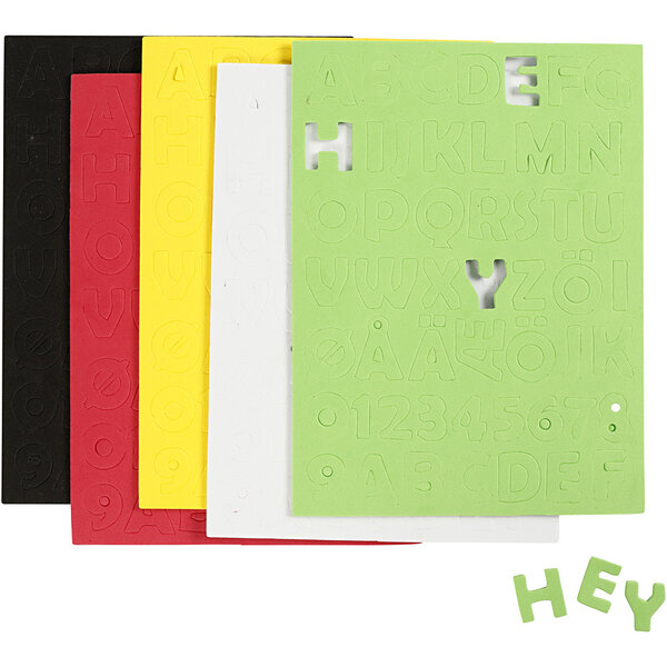 Creativ Company EVA foam Letters & Cijfers, vel 15x21 cm, afm 2-2,3 cm, dikte 2 mm, diverse kleuren, 5 vel/ 1 doos