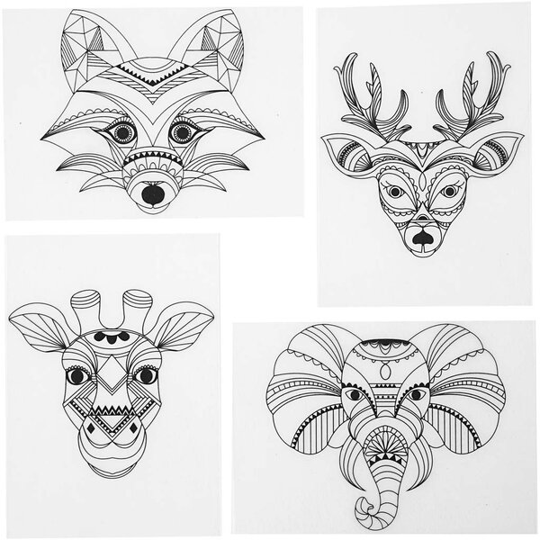 Creativ Company Vellen krimpfolie met motieven, wilde dieren, vel 10,5x14,5 cm, dikte 0,3 mm, mat transparant, 4 vel/ 1 doos