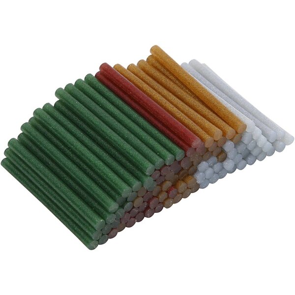 Creativ Company Lijmstiften Mini, L: 10 cm, d 7 mm, glitter, goud, groen, rood, zilver, 100 stuk/ 1 doos