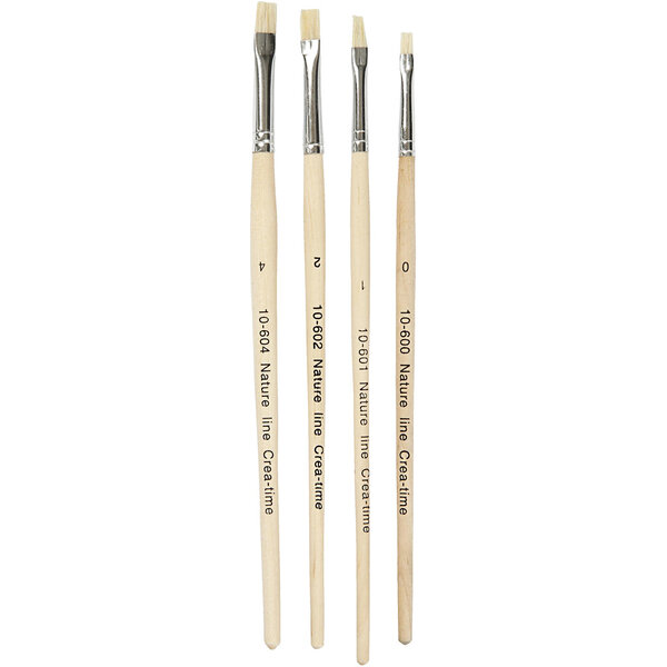 Creativ Company Nature Line kwasten, afm 00+1+2+4, L: 18,5-19 cm, B: 5-7 mm, plat, 4 stuk/ 1 doos