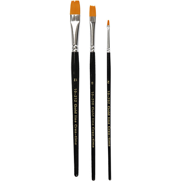 Creativ Company Gold Line penselen, afm 2+8+12, L: 16,5-19 cm, B: 3-12 mm, plat, 3 stuk/ 1 doos