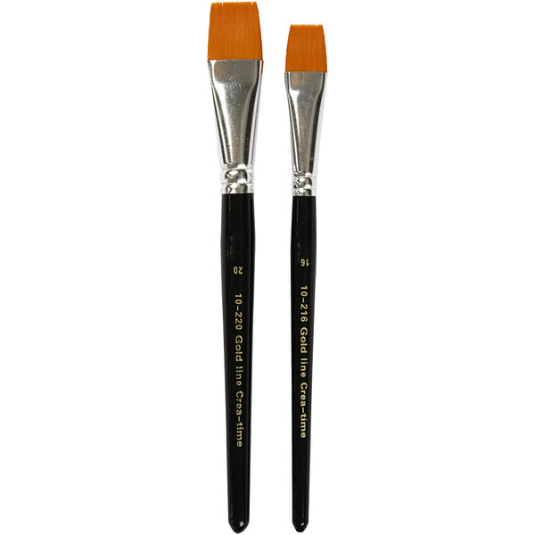 Creativ Company Gold Line penselen, afm 16+20, L: 19-20 cm, B: 17-24 mm, plat, 2 stuk/ 1 doos