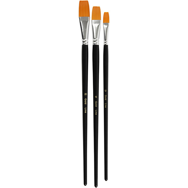 Creativ Company Gold Line penselen, afm 12+16+20, L: 30-33 cm, B: 12-20 mm, plat, 3 stuk/ 1 doos