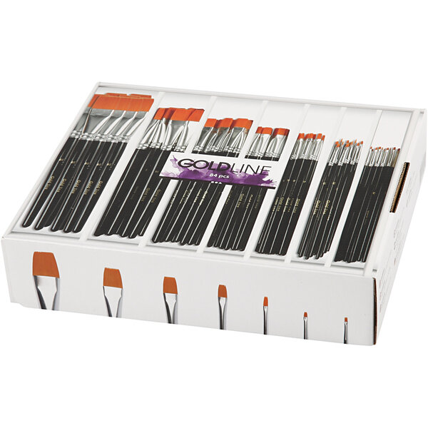Creativ Company Gold Line penselen, afm 0+2+4+8+12+16+20, L: 16,5-20 cm, B: 1-7 mm, plat, 7x12 stuk/ 1 doos