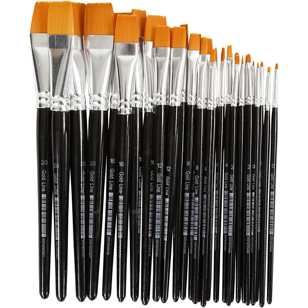 Creativ Company Gold Line penselen, afm 0+2+4+8+12+16+20, L: 17-21 cm, B: 2-22 mm, plat, 30 stuk/ 1 doos