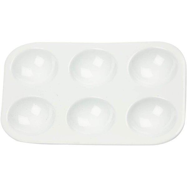 Creativ Company Palet, Rechthoekig palet met 6 vakken, afm 13x8,5 cm, wit, 10 stuk/ 1 doos