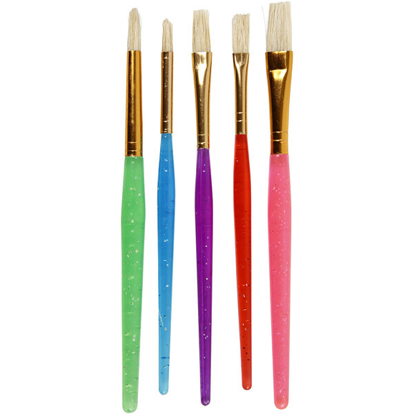 Colortime Kwasten voor Kinderen, afm 8+12+18, L: 14-16 cm, B: 5-10 mm, plat,rond, diverse kleuren, 5 stuk/ 1 doos