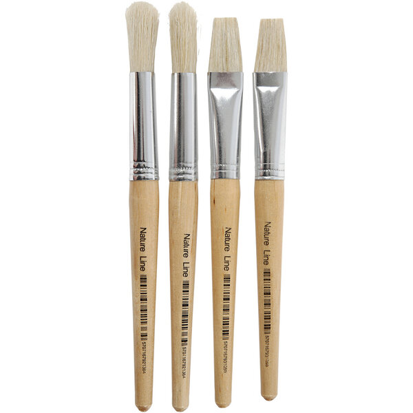 Creativ Company Kwasten voor kinderen, afm 15, L: 18,5+19,5 cm, B: 11+17 mm, plat,rond, 4 stuk/ 1 doos