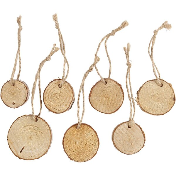 Creativ Company Houten schijf met ophangoog, d 35-45 mm, dikte 7 mm, 7 stuk/ 1 doos