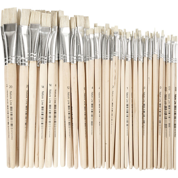 Creativ Company Nature Line kwasten, afm 00+0+1+2+4+12+14+20, L: 18-22 cm, B: 3-20 mm, plat, 68 stuk/ 1 doos