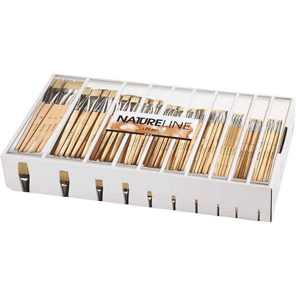 Creativ Company Nature Line kwasten, afm 00+0+1+2+4+8+12+14+20+22, L: 17,5-20,5 cm, B: 3-22 mm, plat, 10x12 stuk/ 1 doos