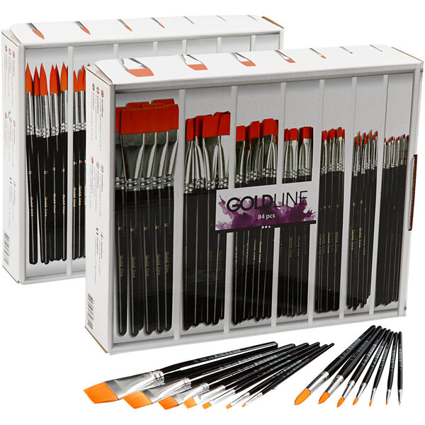 Creativ Company Gold Line penselen, rond + plat, afm 1-22, B: 1-7 mm, 168 stuk/ 1 doos