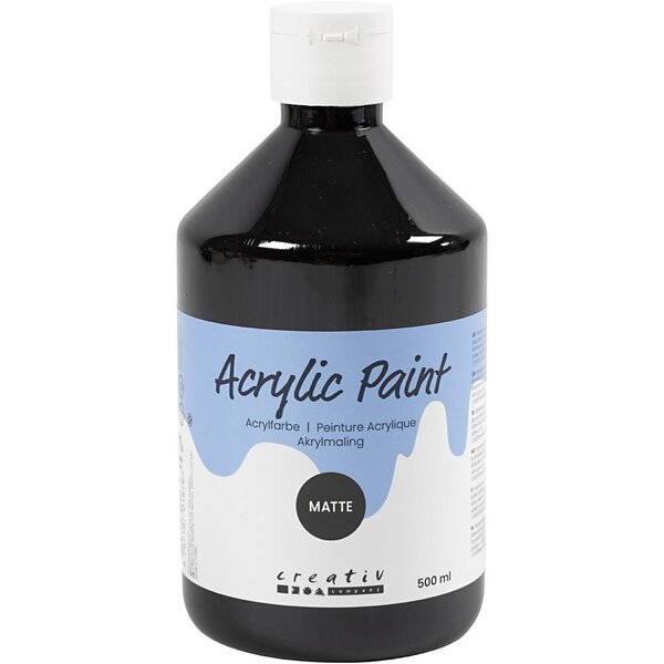 Creativ Company Acrylverf Mat, zwart, 500 ml/ 1 fles