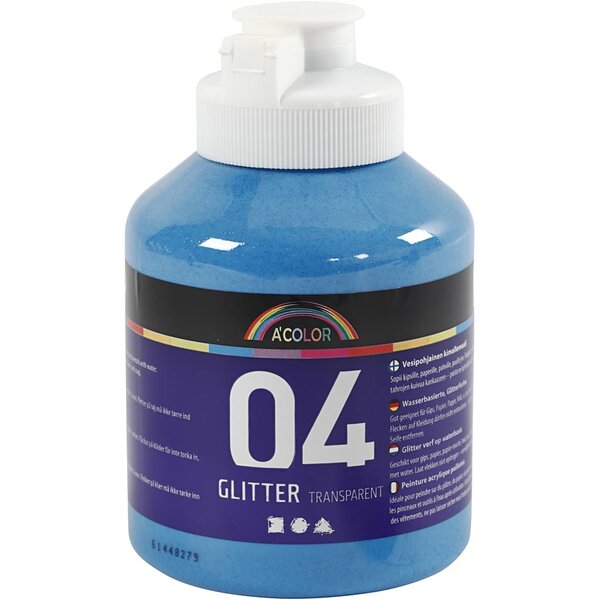 Creativ Company Acrylverf met glitters, blauw, 500 ml/ 1 fles