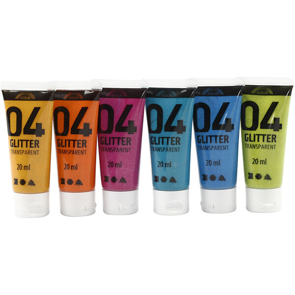 Creativ Company Acrylverf met glitters, diverse kleuren, 6x20 ml/ 1 doos