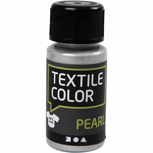 Creativ Company Textielkleur, parelmoer, zilver, 50 ml/ 1 fles