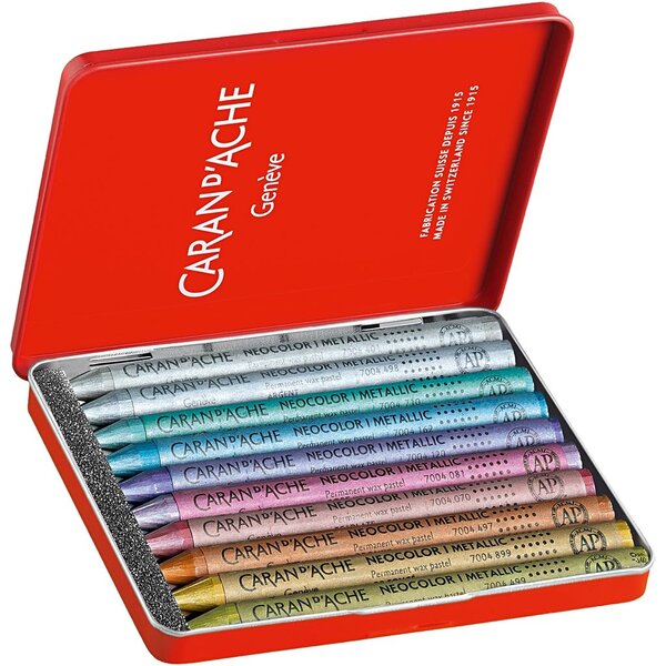 Caran Dache CARAN D’ACHE Neocolor I, L: 10 cm, dikte 8,5 mm, metallic kleuren, 10 stuk/ 1 doos