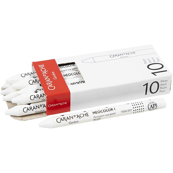 Caran Dache CARAN D’ACHE Neocolor I, L: 10 cm, dikte 8,5 mm, white (001), 10 stuk/ 1 doos