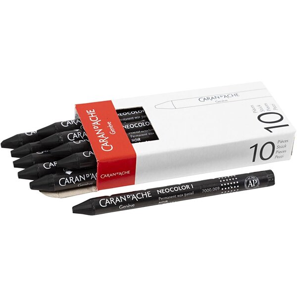 Caran Dache CARAN D’ACHE Neocolor I, L: 10 cm, dikte 8,5 mm, black (009), 10 stuk/ 1 doos