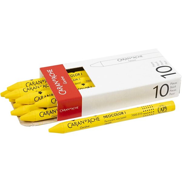 Caran Dache CARAN D’ACHE Neocolor I, L: 10 cm, dikte 8,5 mm, yellow (010), 10 stuk/ 1 doos