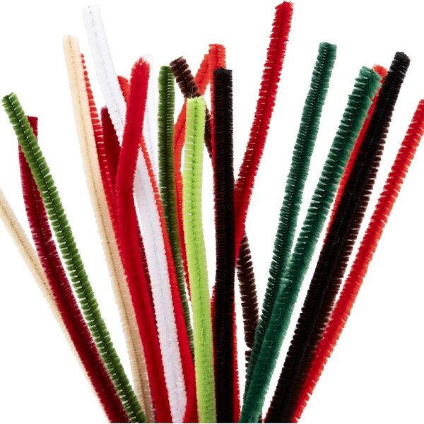 Creativ Company Chenille, L: 30 cm, dikte 6 mm, Kerst verf, 25 div/ 1 doos