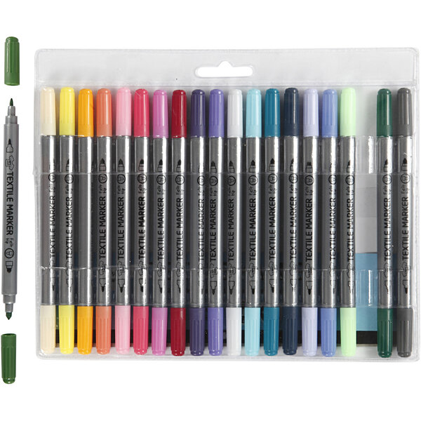 Creativ Company Textielstiften, lijndikte 2,3+3,6 mm, extra kleuren, 20 stuk/ 1 doos